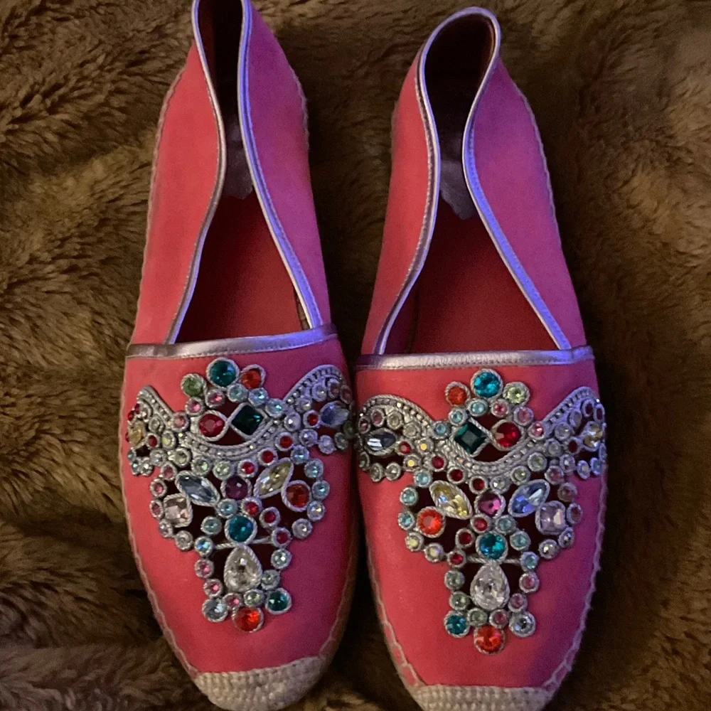 NEW RENE CAOVILLA JEWELED CORAL ESPADRILLES EU40 us 9, 9.5 10 GORGEOUS